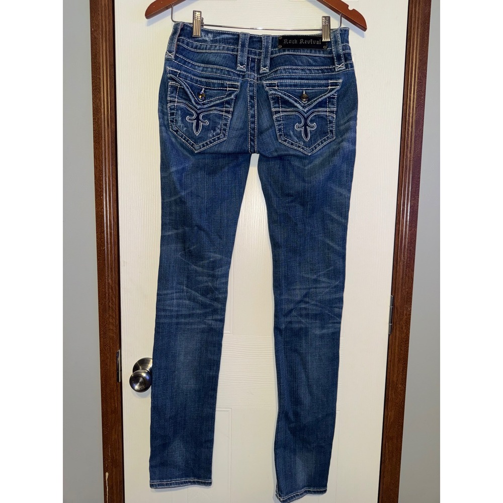Rock Revival‎ Noelle 02 Skinny Jeans Size 24 Distressed Rhinestone Flap Pocket